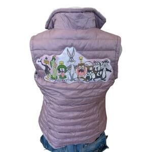 Bugs Bunny Puffer Vest Purple SMALL Loony Tunes Pockets Football Faux Fur Purple